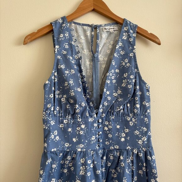 Reformation Isador Sleeveless Front Button Mini Dress Floral Blue Women’s Sz 4 - Picture 3 of 9